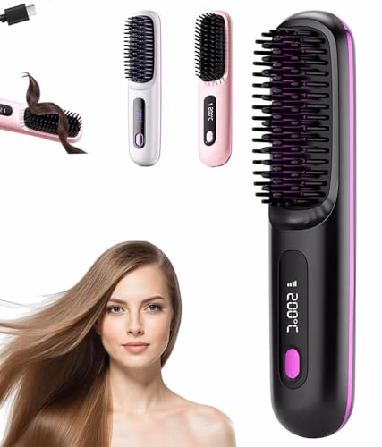 Go Brush Pro, Brosse À Cheveux Lisse Sans Fil, brosse Électrique Portative, Affichage LED, Chauffage Rapide, Brosse À Lisser Rechargeable Pour Voyage & Quotidien(Black)